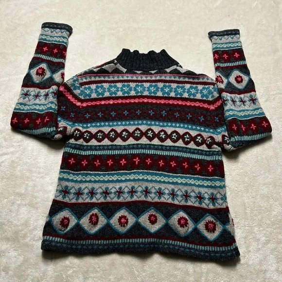 Vintage Wool Blend Cardigan Asweater Nordic Fair Isle Blue Women’s Medium - Picture 3 of 9